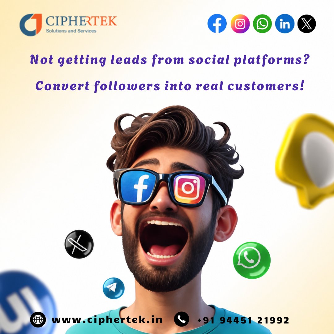 Ciphertekk's tweet image. Grow your business with Ciphertek’s 

📈 Boost Brand Visibility
🎯 Reach the Right Audience
💬 Convert Followers into Leads
🚀 Increase Business Growth

📞 +91 94451 21992
🌐 ciphertek.in

#ciphertek #socialmedia #digitalmarketing #chennai #instagram #facebook