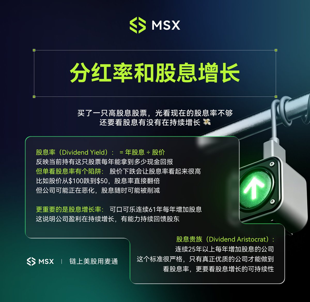 《美股知识大学习第二十五期》｜分红率和股息增长

🚩麦麦知道，关注我们的朋友对当总统很有经验，
今天给各位总统两种薪资方案：

💼 A 方案：第一年拿 100 万，但之后很多年不涨。
💼 B 方案：第一年拿 60 万，但每年稳定加薪。

🔦第一眼看，A 方案当然更香。
但时间拉长，B 方案可能更让人心动。