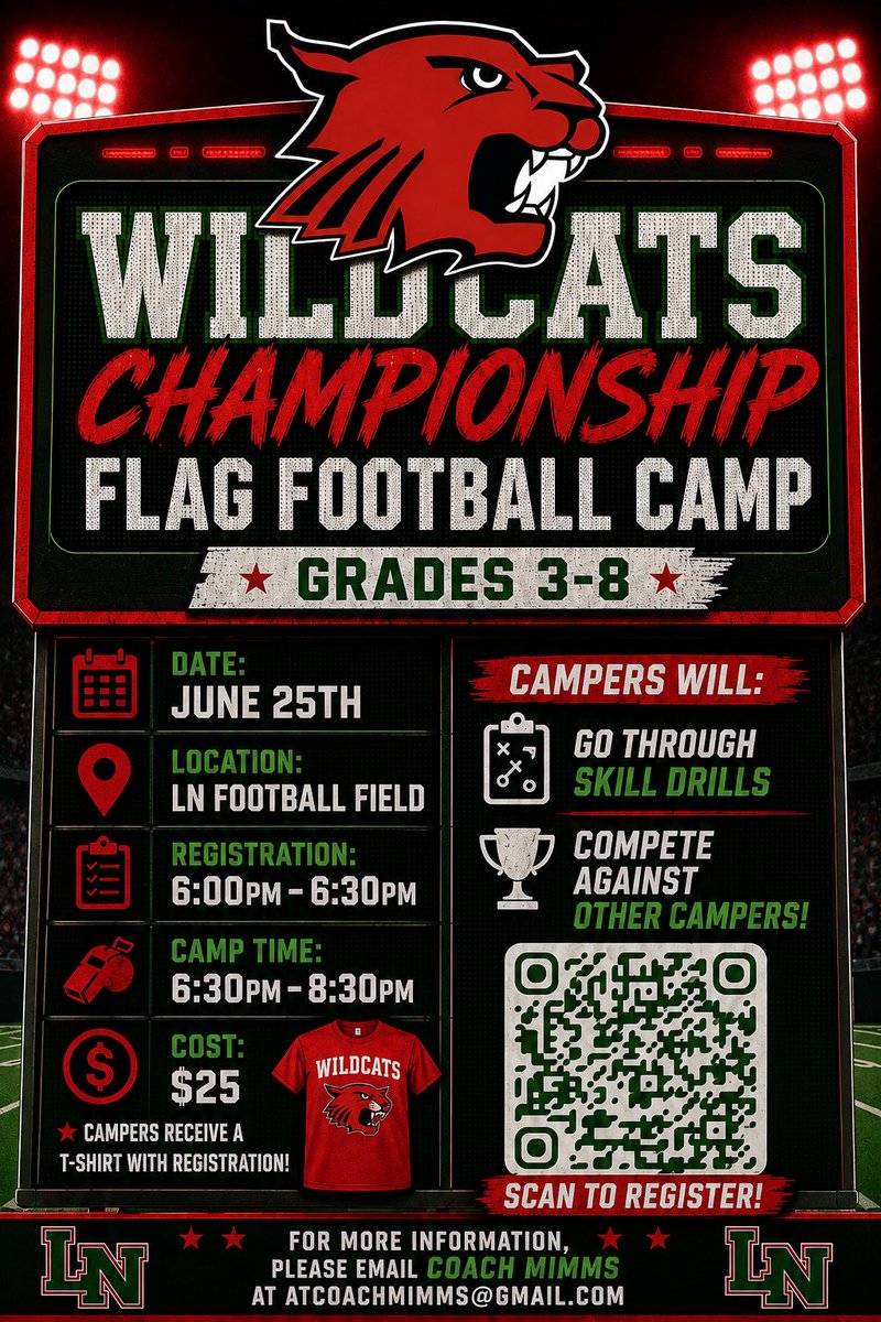 LNGFlagFB's tweet photo. If you love the sport of girls flag football, here’s your chance to come gain some skills at LN’s summer camp! Registration starts today! Don’t miss this championship experience this summer! 
@ltgoodnews @LNHSwildcats @FCVAthletics @lnwildcats @MaryCastleElem @SunnysideSIS https://t.co/kMoaTxB7Jt