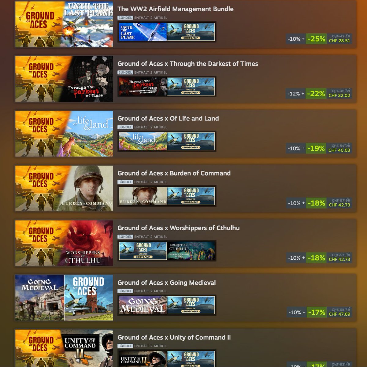 BlindflugStudio's tweet photo. 💛 We love teaming up with fellow indie developers!

Discover the Ground of Aces bundle collection on Steam and explore curated sets of WWII and strategy games. Benefit from bigger discounts when completing your collection.

✈️ Grab your bundles here:
https://t.co/3TLlGtntSW https://t.co/hyDSVdH63A