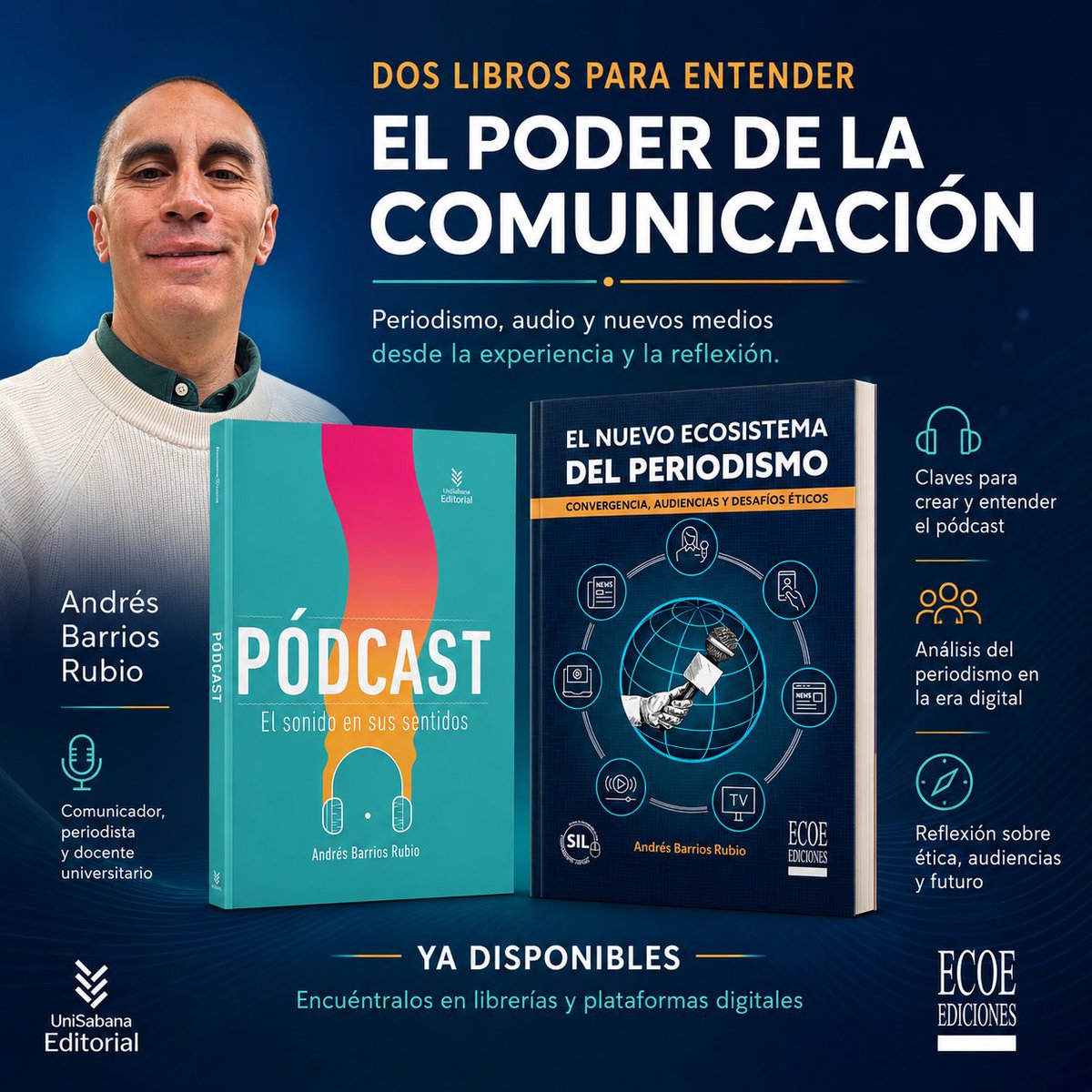 Dos libros para entender el periodismo, el audio y la comunicación en la era digital.

📘 Pódcast. El sonido en sus sentidos
📗 El nuevo ecosistema del periodismo

#Podcast #PeriodismoDigital #ComunicaciónDigital #IA #AndrésBarriosRubio