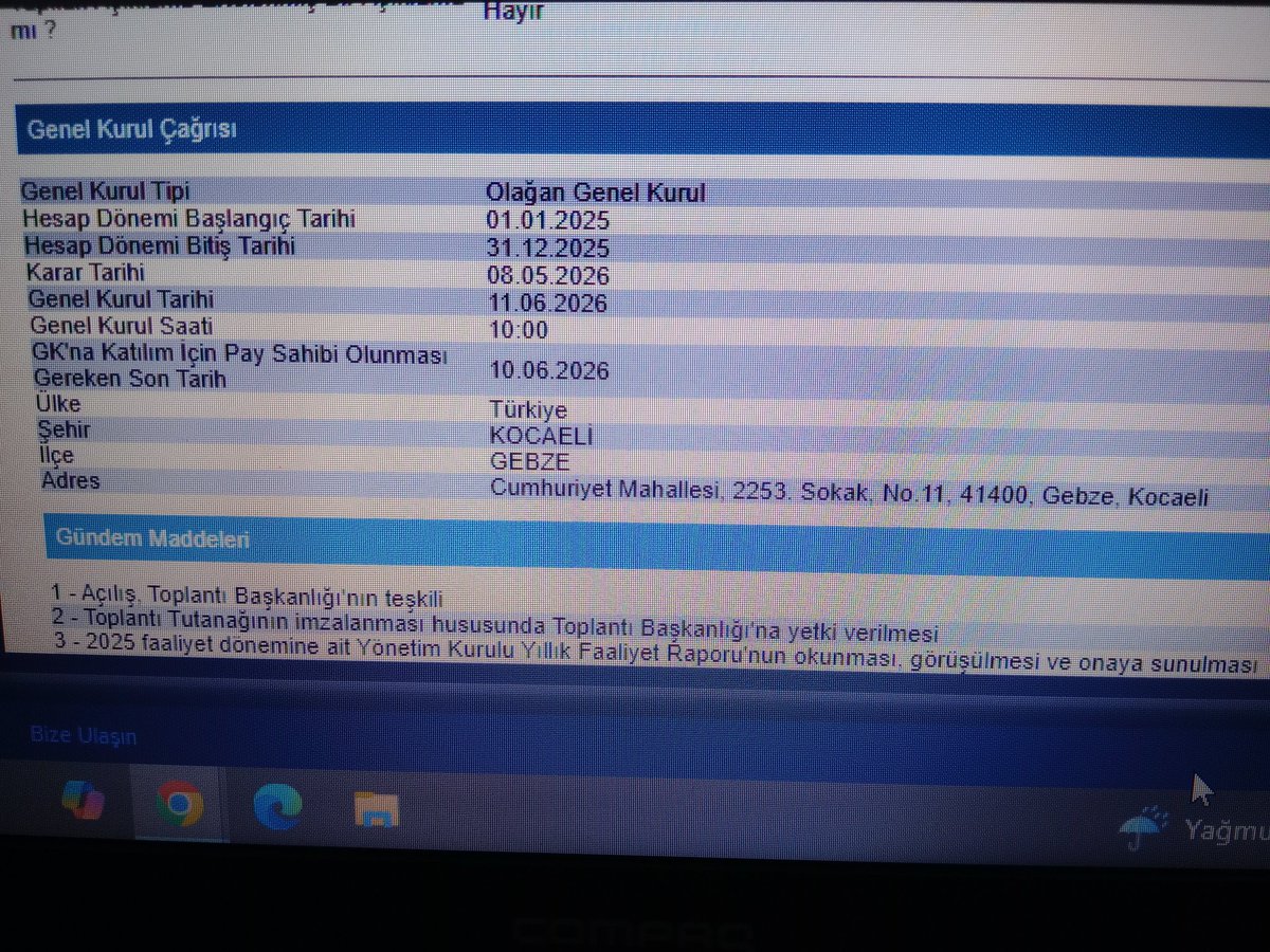 Kent Gıda Olağan Genel Kurul Çağrısı 11.06.2026 #kent