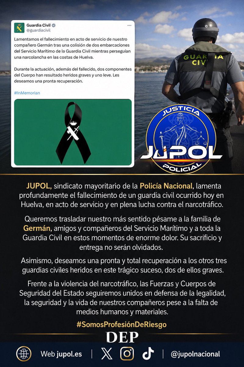 JupolNacional's tweet photo. @jucilnacional Recibid nuestro sincero pésame hermanos de la Guardia Civil, os acompañamos en el sentimiento, lo sentimos enormemente. DEP https://t.co/bO15R72foA