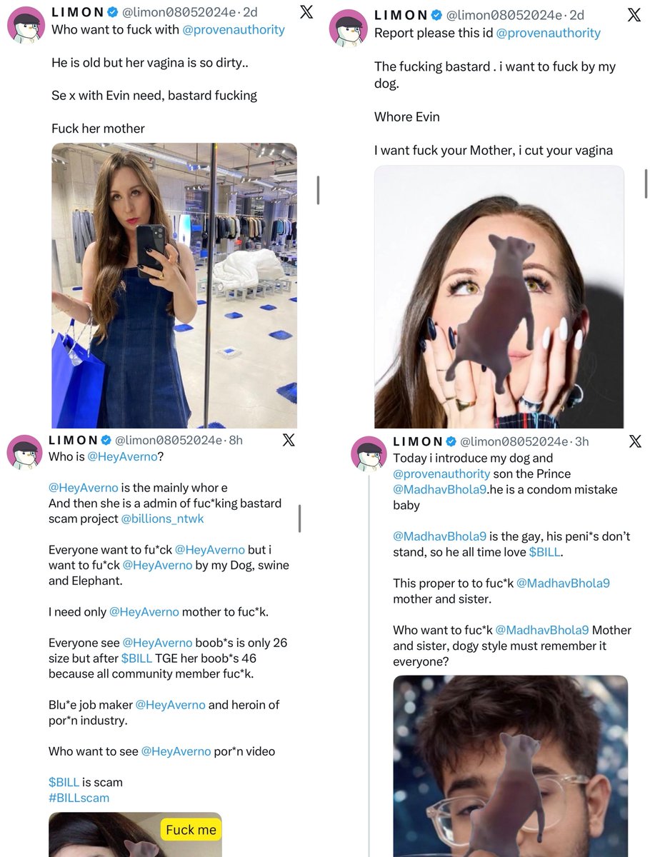 0xIhor's tweet photo. This is a prime example of going too far

Is Billions a rug-worthy project that deceived their community and is currently artificially pumping the price of their BILL token only to mega dump it later? Sure

In a just world, would Billions need be held accountable for how they treated their users? Absolutely

But we are in crypto, pls understand this. Things like this happen far more often than one would think

What's considered okay in this situation:
▫️Writing a post with constructive criticism to vent your frustration
▫️Exiting their Discord, unfollowing them, whatever
▫️Slashing them on Ethos
▫️Uninstalling their app/leaving a bad rating if you want to, etc

What's not considered okay:
▫️Doing what this guy does in the screenshots I'm attaching

Do not resort to posting disgusting content like that on your page. Don't ever do that, don't mess up your karma bruh

Yes, projects sometimes rug their communities... What the f did you expect? It's crypto bruh. You can't do much about it anyway, we should all understand this risky and time-consuming game that we're playing, so in cases like this, just man up and MOVE ON

In crypto, most outcomes boil down to two things: either you made money or you didn’t. If you didn't, you just learn to live with it

PS. And then peeps wonder why pjs despise airdrop farmers and don't want anything to do with them kek