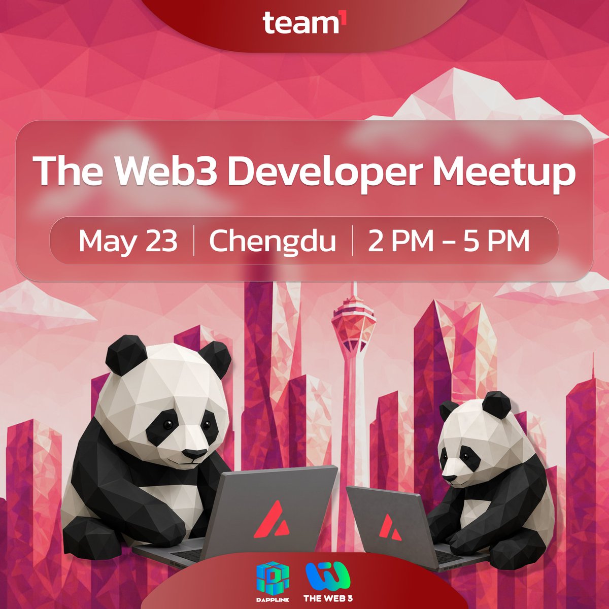 欢迎参加 Avalanche Team1 × The Web3 成都开发者 Meetup！

5月23日，成都见！🌶️🐼

<a href="/AvaxTeam1/">Avalanche Team1</a> 携手 <a href="/0xtheweb3/">The Web3</a> +  <a href="/0xdapplink/">DappLink</a>，共同带来一场面向开发者与建设者的 Web3 Developer Meetup。

本次活动将围绕 Web3 技术学习路径、企业级真实应用场景，以及 AI × Web3 趋势下开发者如何进入 Avalanche