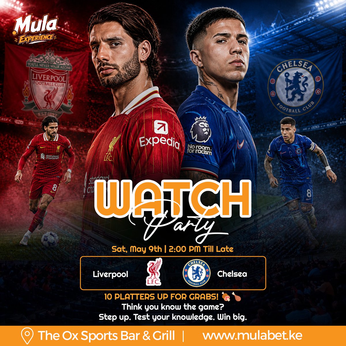 Mulaexperience's tweet photo. This Saturday #MulaExperience watch party kicks off at the OX Sports Bar and Grill in Kamakis along Eastern Bypass. In partnership with @Mulabet_kenya , we will provide 10 platters of nyama choma. Mark the time very well🍗🍖. https://t.co/KnMRaDi6LB