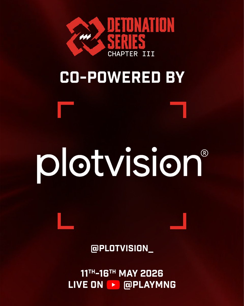 playmng's tweet photo. We are proud to announce Detonation Series - Chapter III is co-powered by @plotvision_ ๐ฅ
Watch live on YouTube @PlayMNG
Are you ready for the ultimate showdown? ๐ฅ
#PlayMNG #DetonationSeries #ValorantSA #ValorantIndia https://t.co/926gQ1QH01