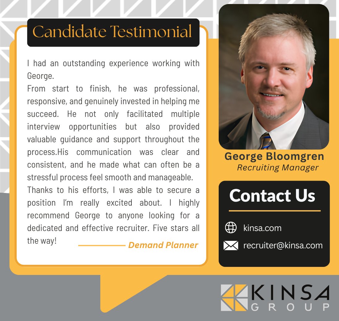 KinsaGroup's tweet photo. From preparing for interviews to consistent communication along the way, the right support can turn a stressful experience into a successful one.
If you’re ready for a more supported job search, submit your resume and connect with our recruiters today. https://t.co/bpfUObsPHI https://t.co/pjOBAZldJE