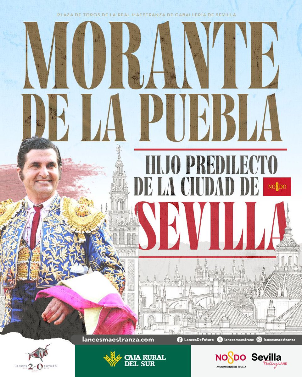 👏 Felicitamos a Morante de la Puebla por su nombramiento por el Ayuntamiento de Sevilla como 🏅 Hijo Predilecto de la ciudad, una de las máximas distinciones que concede el Consistorio.