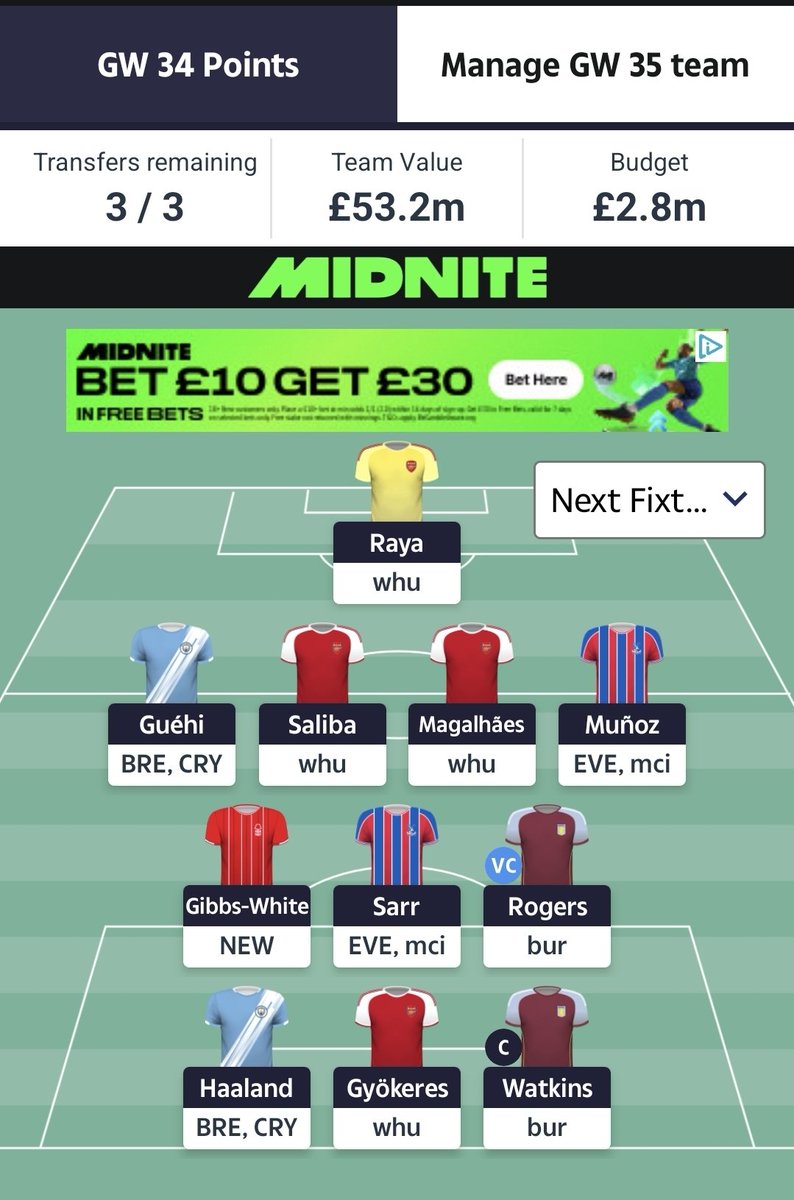 MikeMurtagh7's tweet photo. @DTDynamo What you doing here Dynamo.., obvs MGW to Doku then I aint a clue. I see Palace resting Sarr for at least one game and wouldn't be surprised if Watkins gets a rest. Only guaranteed doublers from now are City players imo https://t.co/iSkDdtdv3m