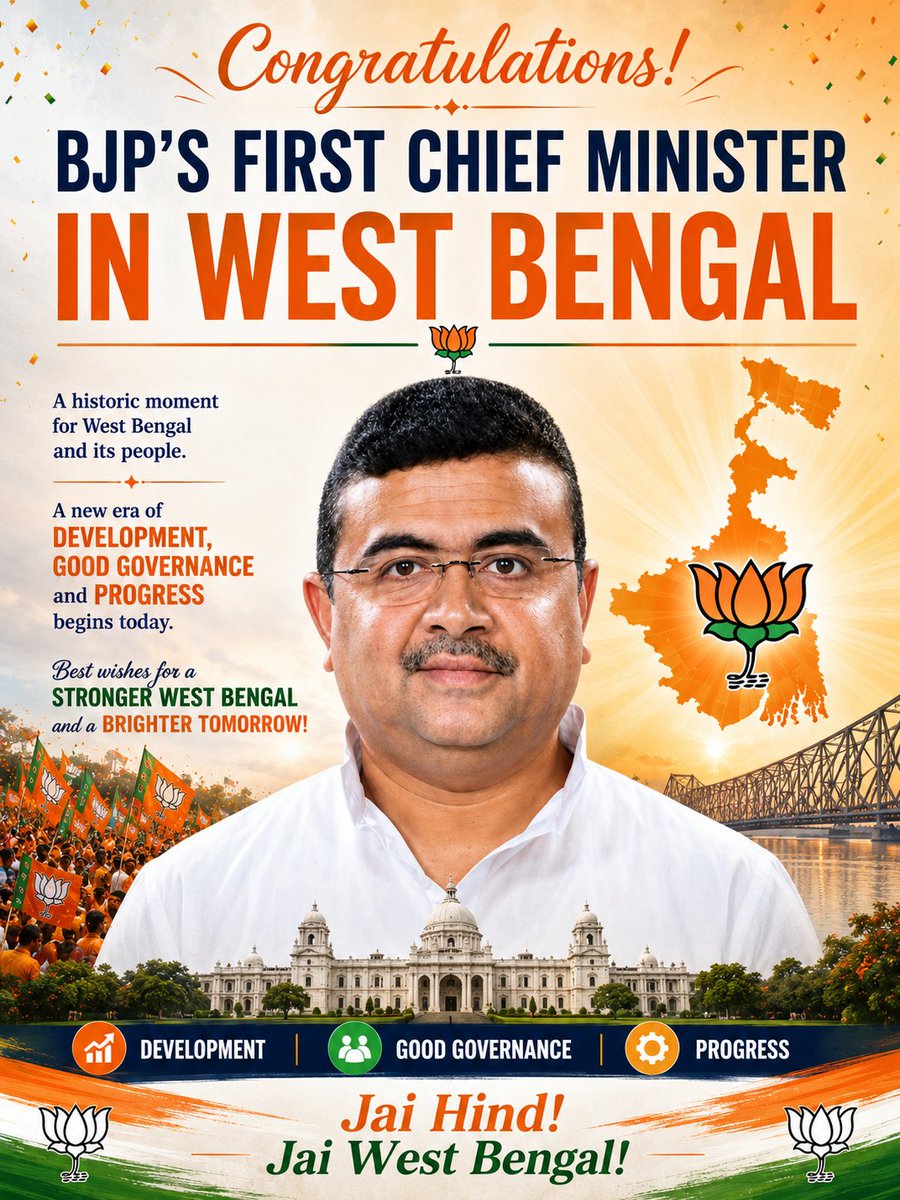 Congratulations 🎉🎈 <a href="/BJP4India/">BJP</a> <a href="/SuvenduWB/">Suvendu Adhikari</a> <a href="/BJP4Bengal/">BJP West Bengal</a>