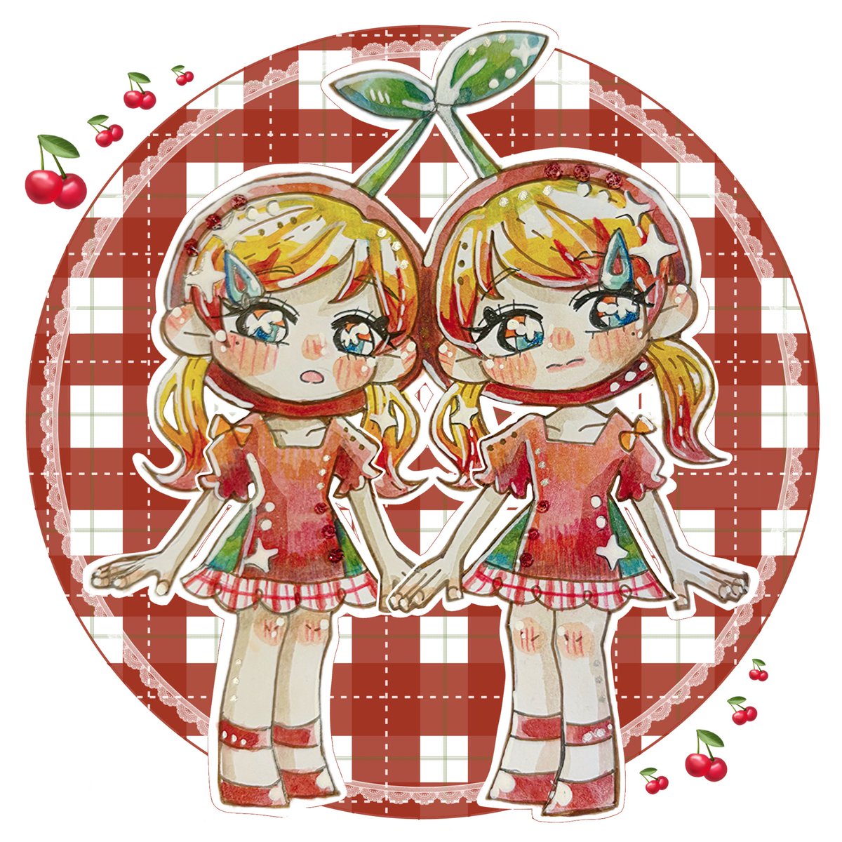 🍒🍒👯‍♂️ ∞-———————∞ #イラスト #illustration #水彩 #watercolor