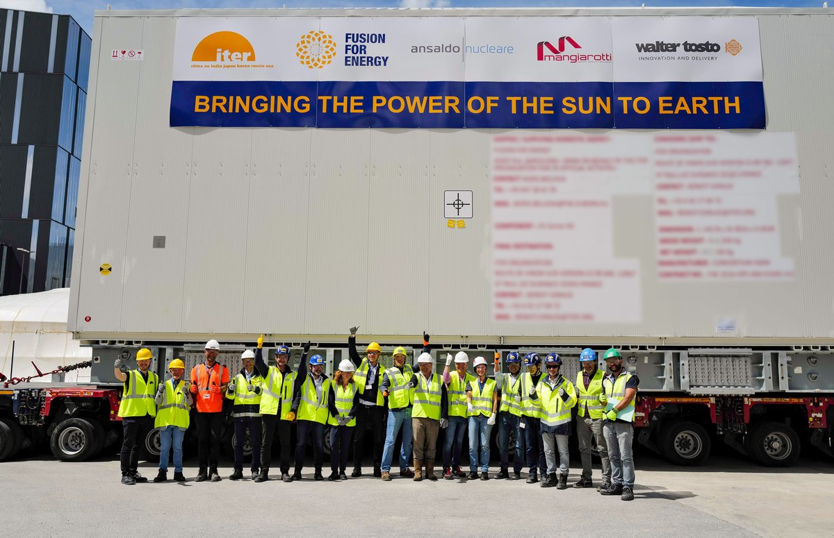 fusionforenergy's tweet photo. Europe's Vacuum Vessel Sector 3 has arrived at ITER 🙌

An exceptionally heavy load safely transported by sea and road under the coordination of @DAHER_official  with the support of @Gendarmerie 🚢🚛

One left to go! https://t.co/iEOmG6HAld