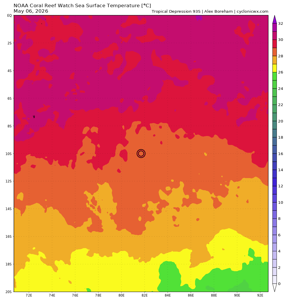 PlaysSaheb's tweet photo. Tropical Depression #93S formed earlier than expected with MDT shear, structure sustains primarily core however with -83°C CB bank across 100km and attempts of upshear although short duration, the counterpart NIO has significantly downtrend to BOB/ARB weak depressions https://t.co/4uPWRsHqQH