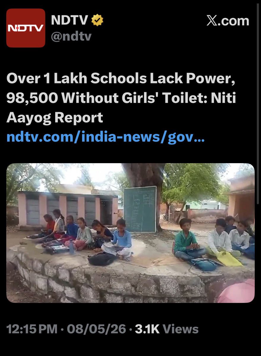 nkk_123's tweet photo. Adani channel exposes Modi.
No girls toilets, no power in schools. BJP is in power in 21 states.
Modi is in power for 12 years.
Vajpayee was in power for 6 years.
Who will they blame now?
Or will they accuse Niti Aayog of having a Pakistani agenda or being funded by Soros? https://t.co/SNpp5GVMIb