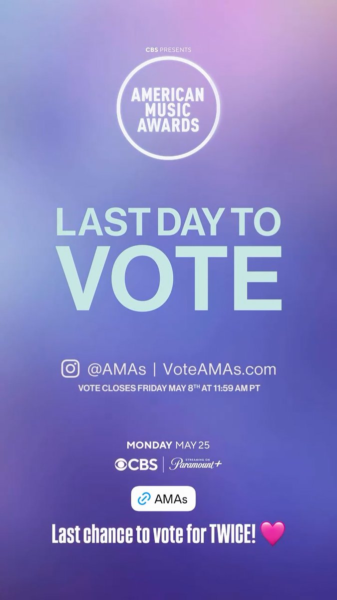 ONLY 12 HOURS LEFT, IT'S THE LAST CHANCE TO VOTE TWICE FOR THE AMAs

DROP YOUR PROOFS FOR THE FINAL DAY