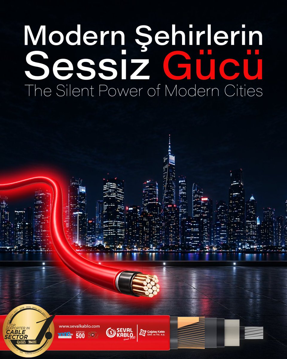 SevalKablo's tweet photo. [TR]
Modern Şehirlerin Sessiz Gücü: Seval Kablo.

[EN]
The Silent Power of Modern Cities: Seval Kablo.

#SevalKablo #CagdasKablo #Energy #Infrastructure #PowerTransmission #CableIndustry #ModernCities #ElectricalSolutions #UrbanInfrastructure #MadeInTurkey #Manufacturing https://t.co/BCZzpGnxyQ