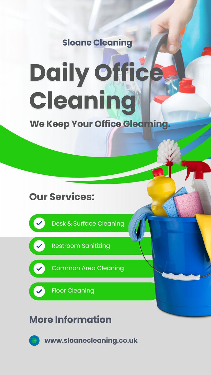 SCleaningUK's tweet photo. Daily Office Cleaning

• Desk &amp; surface cleaning
• Restroom sanitising
• Common area cleaning
• Floor cleaning

Keep your office clean, hygienic and professional.
https://t.co/gyxNpAYtKW
020 7584 6500
#OfficeCleaningLondon #CommercialCleaning #DailyOfficeCleaning https://t.co/t71D6NKK0x
