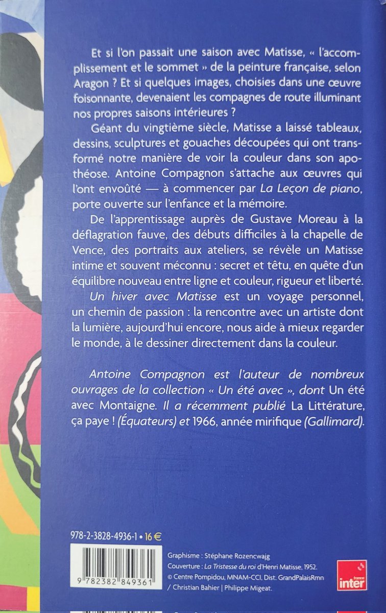 DimitriEgloff's tweet photo. Lecture aujourd'hui de cet ouvrage d'Antoine Compagnon sur l'œuvre de Matisse, paru aux éditions @Equateurs. Il parle dans cet opus des œuvres du peintre qui l'ont touché. En route pour un voyage passionnant dans l'univers de Matisse ... https://t.co/fUpptKQnfT