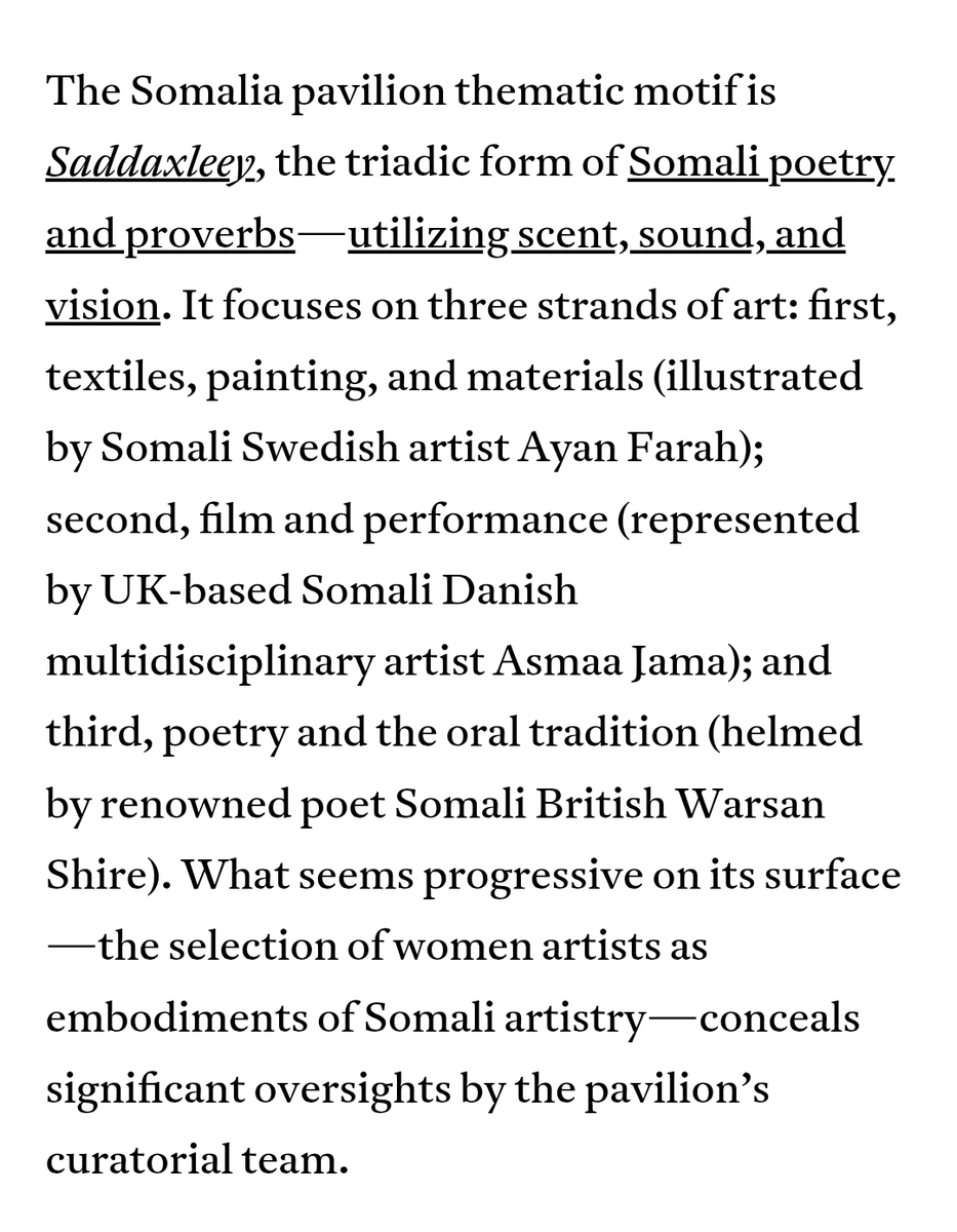 ontologoff's tweet photo. Warbixinta Cidda (a queer Somali collective of artists, culture workers and curators) levelled an important critique of this year's Somalia Pavilion at the Venice Biennale. I had the great fortune of interviewing them as they also set out their vision of ethical artistic practice https://t.co/joRnTfCDzf