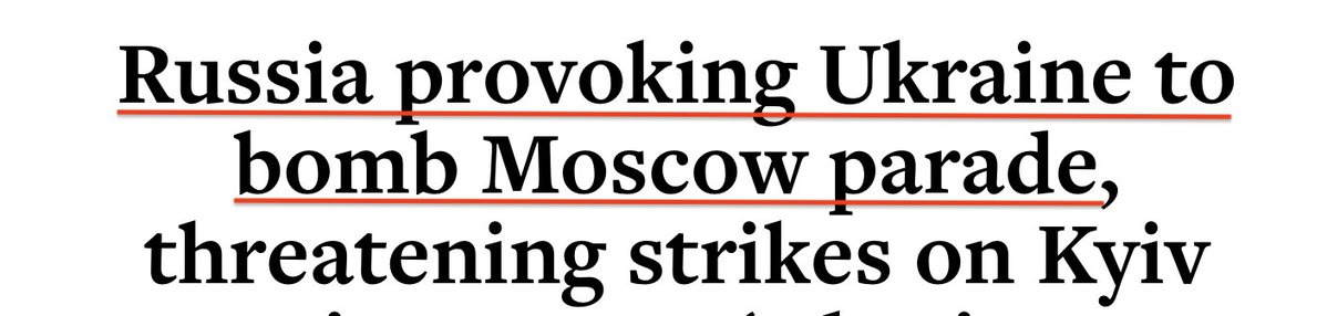 An insane headline even by Western media standards: preemptively legitimising a possibile Ukrainian terrorist attack at tomorrow’s May 9 parade in Moscow.