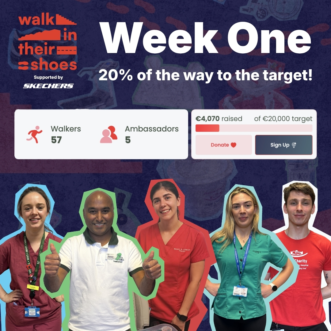 CUHCharity's tweet photo. WOW what a Week One! 👟💙 Thanks to all walkers and supporters—20% to the finish line! Join us: https://t.co/Qvp5iXqL8R #walkintheirshoes #walkintheirshoes2026 #shuzgroup #skechersireland https://t.co/D6Go5O3qZs