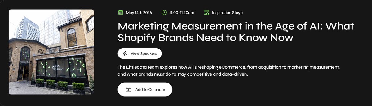 eUpton's tweet photo. Next Thursday I'll be speaking at the Pulse eCommerce Summit '26, hosted by Vervaunt, on 'Marketing Measurement in the Age of AI’.

With me: Ted Robinson, CMO of Grind Coffee, Daniel Eales, Head of Growth at Omni Pet Food, and Will Fisher.

Three questions I want to put to them:
💚 What happens when Meta's AI is learning from incomplete purchase data? 
💚 What happens when Google is bidding on revenue that doesn't match your Shopify numbers? 
💚 What happens when the signals underneath your dashboard are quietly broken?

Because AI doesn't make bad measurement harmless. It just makes teams act on bad data faster.

At Littledata, this is what we obsess over. Making sure Shopify data flows cleanly into Google, Meta, and Klaviyo, so both people and algorithms can actually trust it.

We'll be on stage for 20 minutes. I want to use it well.

So if you were in the room, what would you want me to ask Ted, Daniel, and Will? 

Brand questions, tech questions, awkward questions. All welcome.