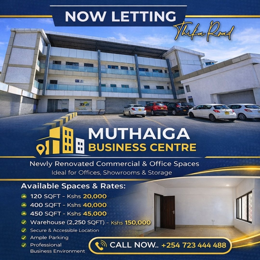 MuthaigaBC's tweet photo. Affordable Corporate Offices, Secure storage spaces, Huge ground floor warehouse &amp; Stunning Rooftop space located on Thika Road. 

Contact Us Now; for Quotes, Viewing &amp; Availability. 

📞 Phone: +254 723 444 488

#OfficeSpaceToLet / iTax / #JijueJibetter / Ripoti Ya Tume / Ruto https://t.co/yo5SWk8NNY