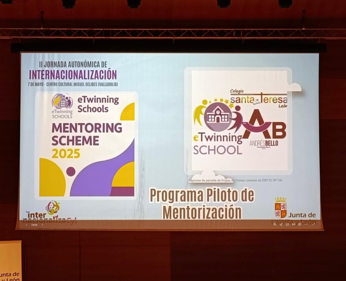 STeresaLeon's tweet photo. Ayer presentamos nuestra experiencia como Centro eTwinning experto y el pilotaje del programa de mentorización en la II Jornada Autonómica de Internacionalización. @eTwinning_CyL @CFIEdeLeon #CSTLeón #FundaciónEducativaÁngelesGalino https://t.co/f64Fxy3uvN