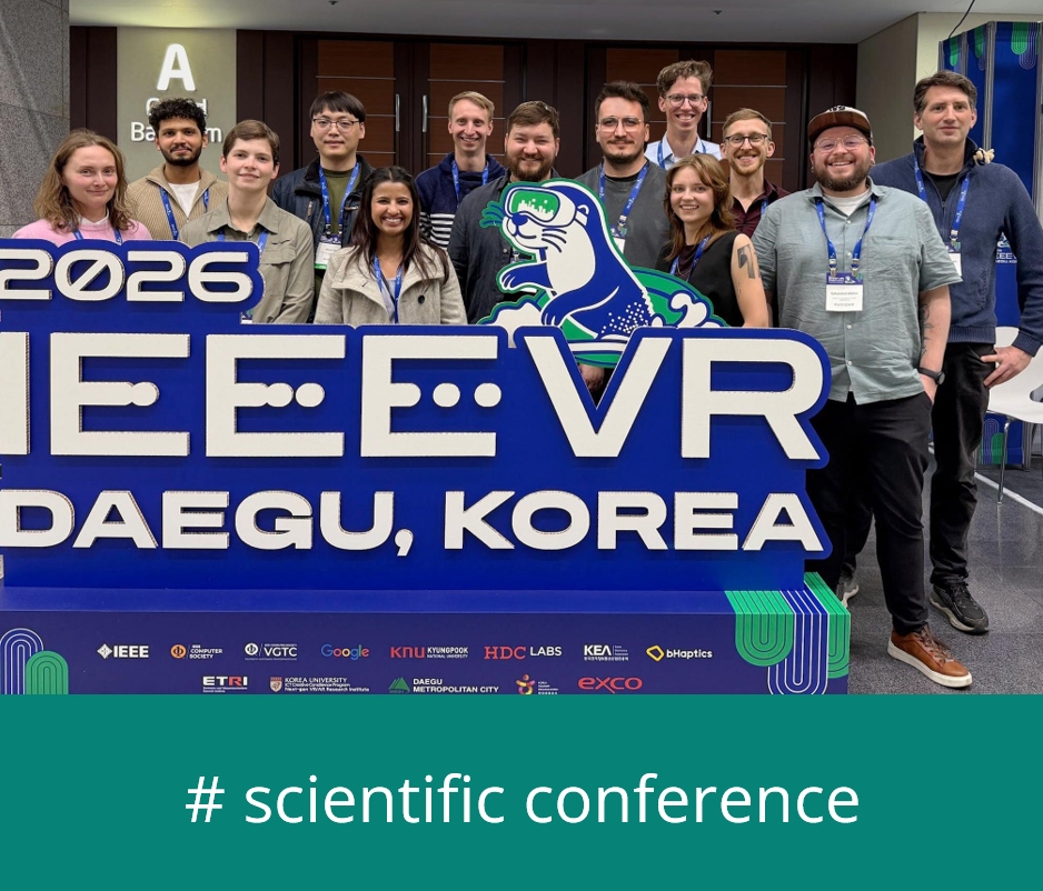 STIMULATE_FC's tweet photo. Exchange at scientific conference: Researchers from the #HumanMachineInteraction group at the @Forschungscampus STIMULATE participated in the @IEEE VR Conference, a leading international conference on virtual reality.
More details: https://t.co/kb979AelKD https://t.co/3HwX98YLks