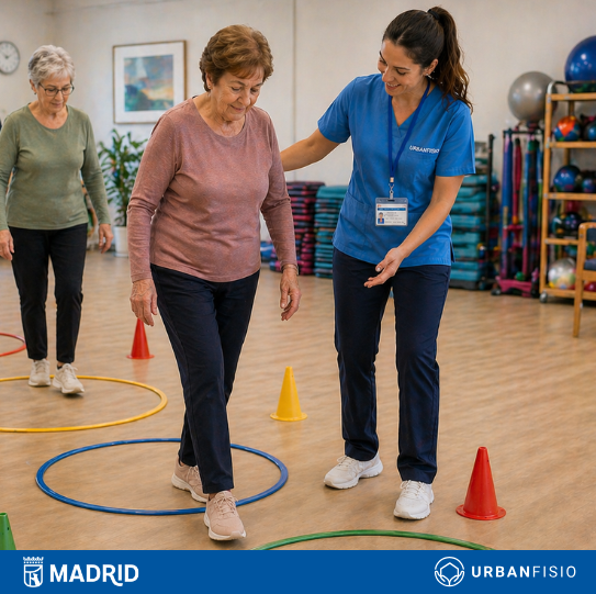 UrbanFisio's tweet photo. Trabajar el equilibrio de forma preventiva permite: reaccionar mejor ante imprevistos, moverse con más seguridady reducir riesgo de caídas.

En las sesiones del Programa de Fisioterapia Preventiva de los CMM del Ayto de Madrid, lo entrenamos de forma progresiva y adaptada. https://t.co/MEzdfS2HOx