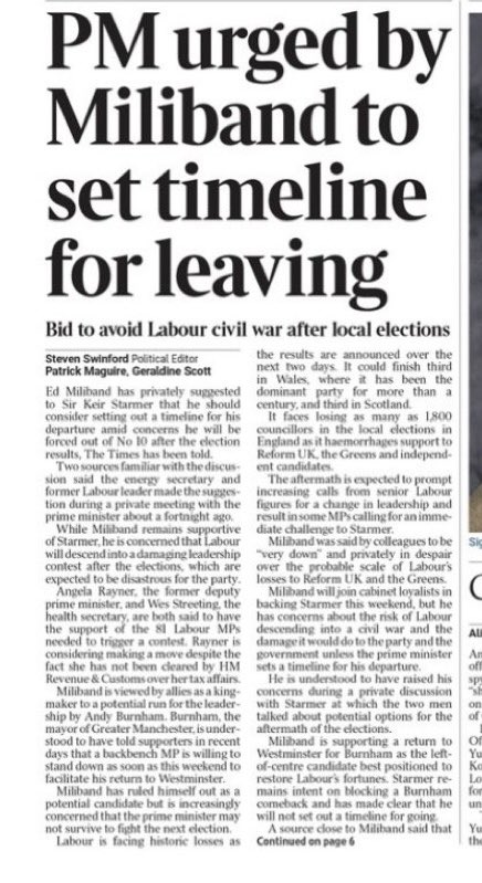 SimonDanczuk's tweet photo. Starmer faces a cabinet revolt and its being led by Miliband. I suspect the PM will announce his departure plan quite soon. He can’t hang on now. Labour have been a disaster and the British public have had enough. https://t.co/XuLZ2RE6oF