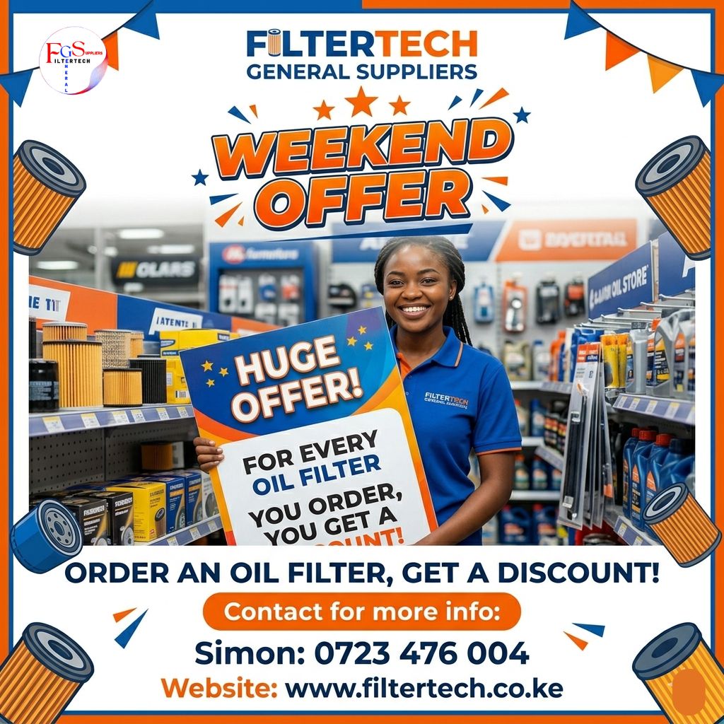 Filtertech_GS's tweet photo. Ready for the weekend drive? Make sure your engine is running smoothly with a fresh oil filter from Filtertech. 🚙💨

We’re making maintenance easier with our Weekend Offer

#CarCare #AutoParts #FiltertechSuppliers #WeekendDeals #MechanicLife #SaveMoney #CarOwnersKenya https://t.co/cnyMbZGJZS