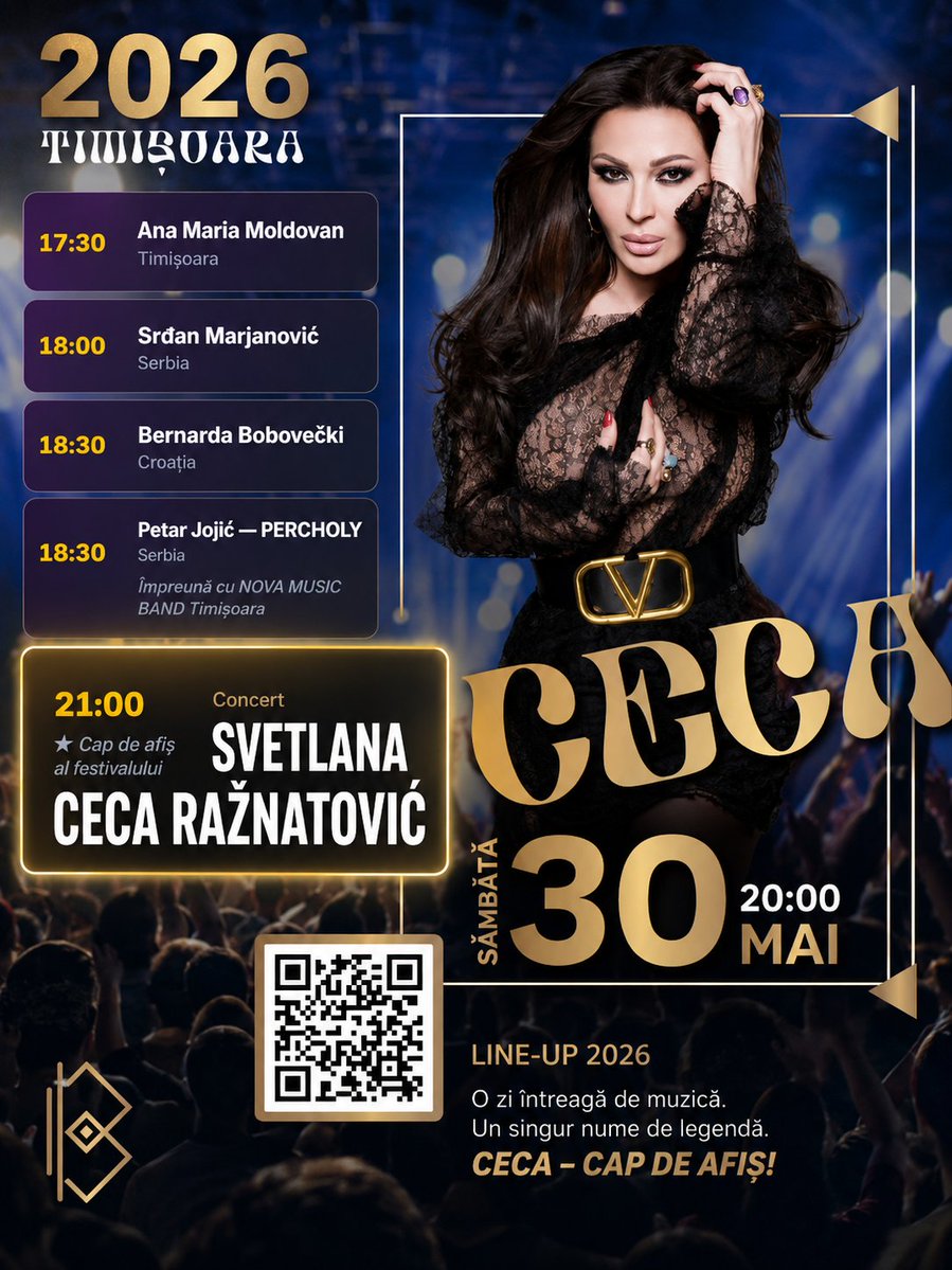 📍Organizatori prvog Cecinog koncerta u Temišvaru objavili su kompletan program događaja - satnicu nastupa, predgrupe i dešavanja koja će pratiti koncert tokom večeri! Ceca na binu izlazi u 21 sat!
#Ceca #ELBA #Timișoara #România 🇷🇴