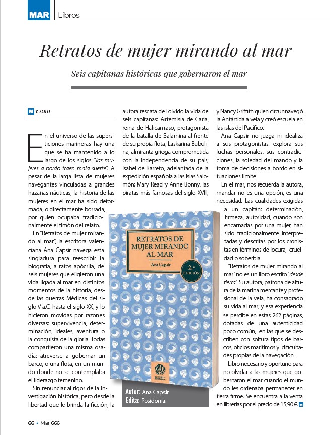 analamaga's tweet photo. El Inst. S. de la Marina publica un artículo sobre mi libro: Retratos de mujer mirando al mar. Un agradecimiento  a las seis  protagonistas y a las miles de capitanas que demuestran que el mar es también nuestro.
#retratosdemujermirandoalmar #librosanacapsir #literaturanautica https://t.co/hiqt0ToPkK