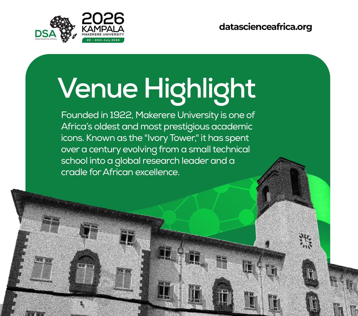DSA 2026 heads to Makerere University — one of Africa’s most historic and influential academic institutions.

From 20–24 July 2026 | Kampala

 🔗datascienceafrica.org

#DSAKampala2026