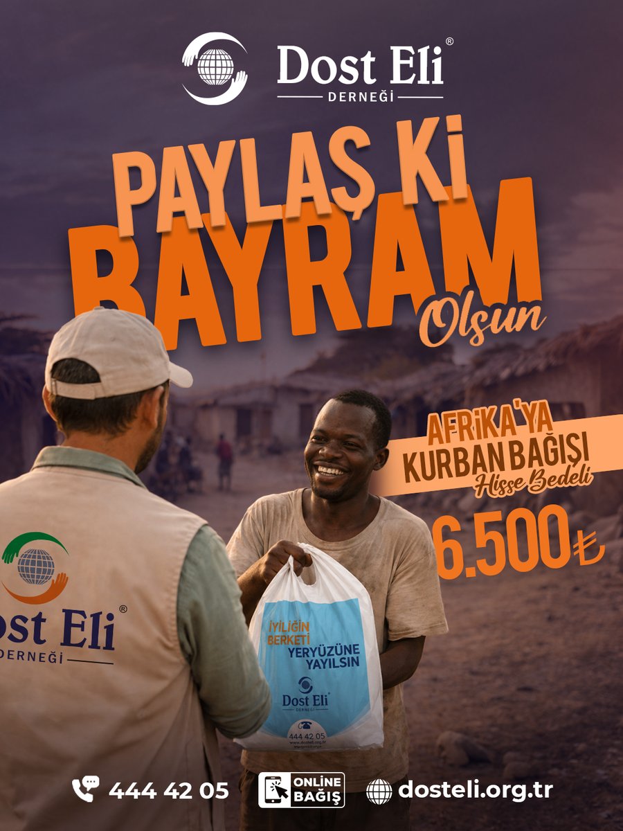 dostelidernegi's tweet photo. Kurbanın bereketini,
Afrika’daki kardeşlerimizle paylaşalım. 🌍
Bir hisse kurban,
binlerce kilometre ötede bayram sevincine dönüşüyor.
Afrika kurban hisse bedeli: 6.500₺

🌐 https://t.co/nLYPY5asST
📞 444 42 05
#DostEli #Kurban #Afrika #PaylaşKiBayramOlsun #KurbanBereketi https://t.co/YpyKWLjF0y