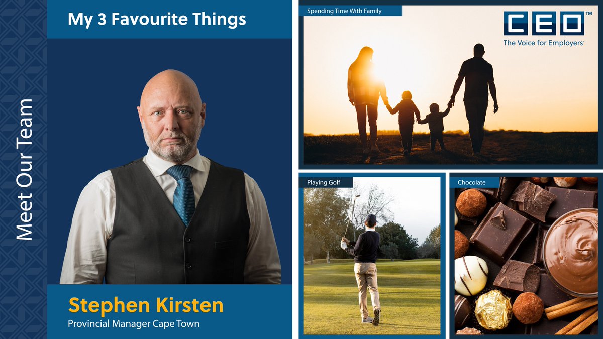 CEOSA_org's tweet photo. Meet Provincial Manager, Stephen Kirsten — a family man who enjoys life’s simple pleasures. Outside of work, he loves spending time with family, playing golf, and enjoying a good piece of chocolate.

#ceosa #meetourteam https://t.co/knwoSFsmWM