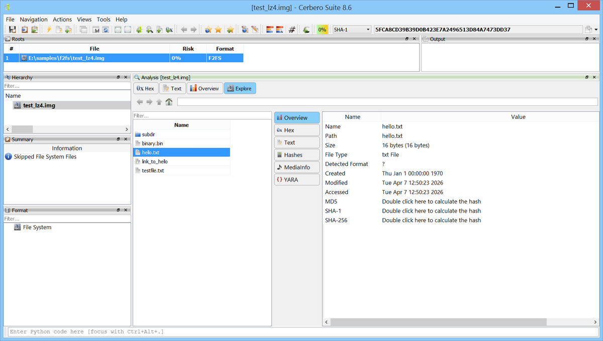 cprofiler's tweet photo. 📦 We are happy to announce support for the F2FS (Flash-Friendly File System) format. The new F2FS Format package lets you browse and extract files from F2FS images directly within the application.F2FS is a log-structured file system designed by Samsung for NAND flash storage, merged into the Linux kernel in version 3.8. It is the default user-data file system on many Android devices and is also used on Chrome OS, Tizen, and other flash-based storage systems. F2FS employs a Node Address Table (NAT) for efficient inode resolution, multi-level hash-based directories, and supports inline data for small files, extended attributes, and transparent compression (LZO, LZ4, ZSTD). Having native support in Cerbero Suite means analysts can inspect Android user-data partitions, IoT firmware, and flash storage images encountered during security research, vulnerability assessment, or forensic investigations without needing external tools.