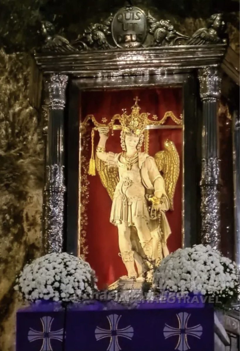 Burgess7281975's tweet photo. “I am the Archangel Michael and I am always in the presence of God. The cave is sacred to me. And since I have decided to protect this place and its inhabitants on earth, I wanted to attest in this way that I am of this place and of everything that takes place as patron and custodian.”

“Where the rock is thrown open, the sins of men can be forgiven. What will be asked here in prayer will be granted. Go therefore to the mountain and dedicate the cave to Christian worship.”

Saint Michael the Archangel 
Custodian of Monte Gargano 

Ora Pro Nobis