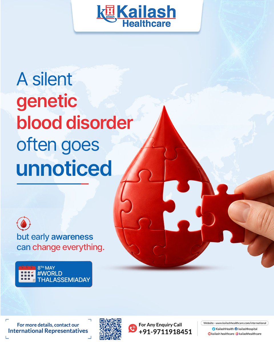 KHIndia_'s tweet photo. A silent genetic blood disorder often goes unnoticed, but timely awareness and early screening can make all the difference.

On this World Thalassemia Day, let’s spread awareness for early detection and better care. https://t.co/70PMZQvHd6