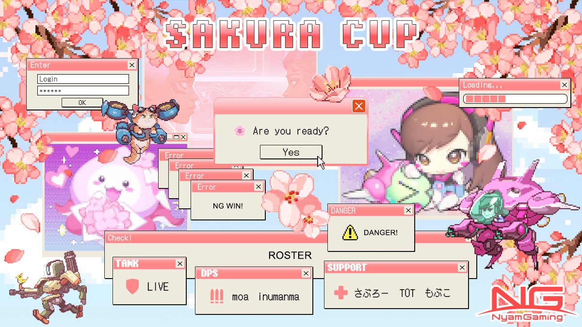 NG_NyamGaming's tweet photo. 🆖🆖🆖 SAKURA CUP ROSTER 🆖🆖🆖

🍡新生にゃむギャルの春が来た🍡

🌸LIVE @LIVENYAM
🌸 moa @qwertyv_
🌸 inumanma @muaqur
🌸 T0T @T0T_ow
🌸 さぶろー @ssb_r__
🌸もぶこ @NEETDX01

#Overwatch2 #NGWIN https://t.co/fcKTwGJuQH