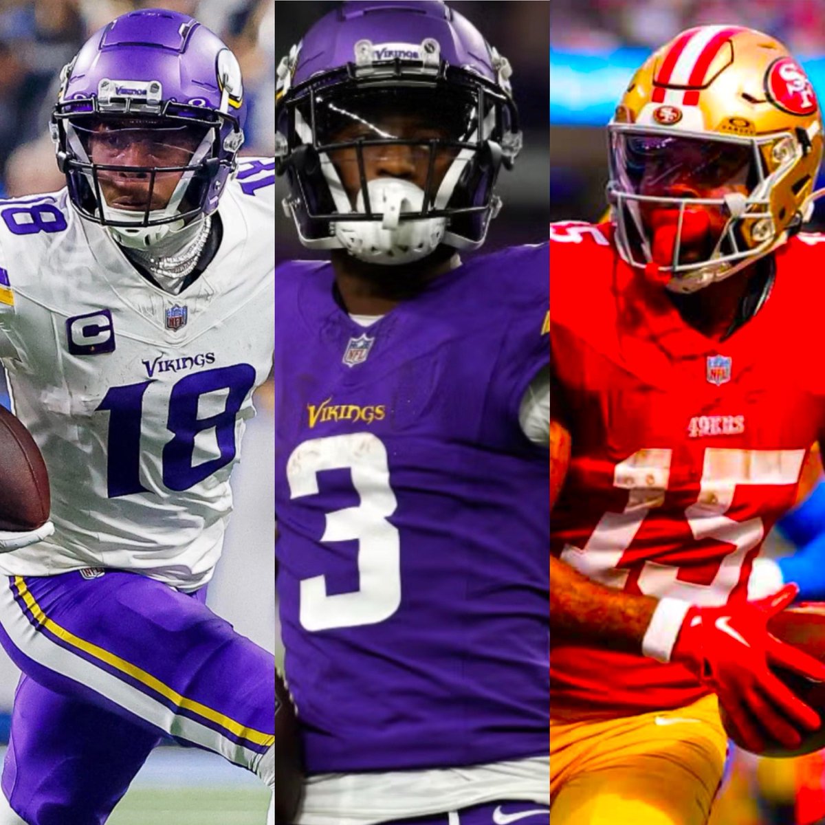 reign_vikings's tweet photo. It’s Friday. And this is my favorite football team’s WR trio. And it’s ELITE!!! #SKOL https://t.co/8R3ovAm3S1