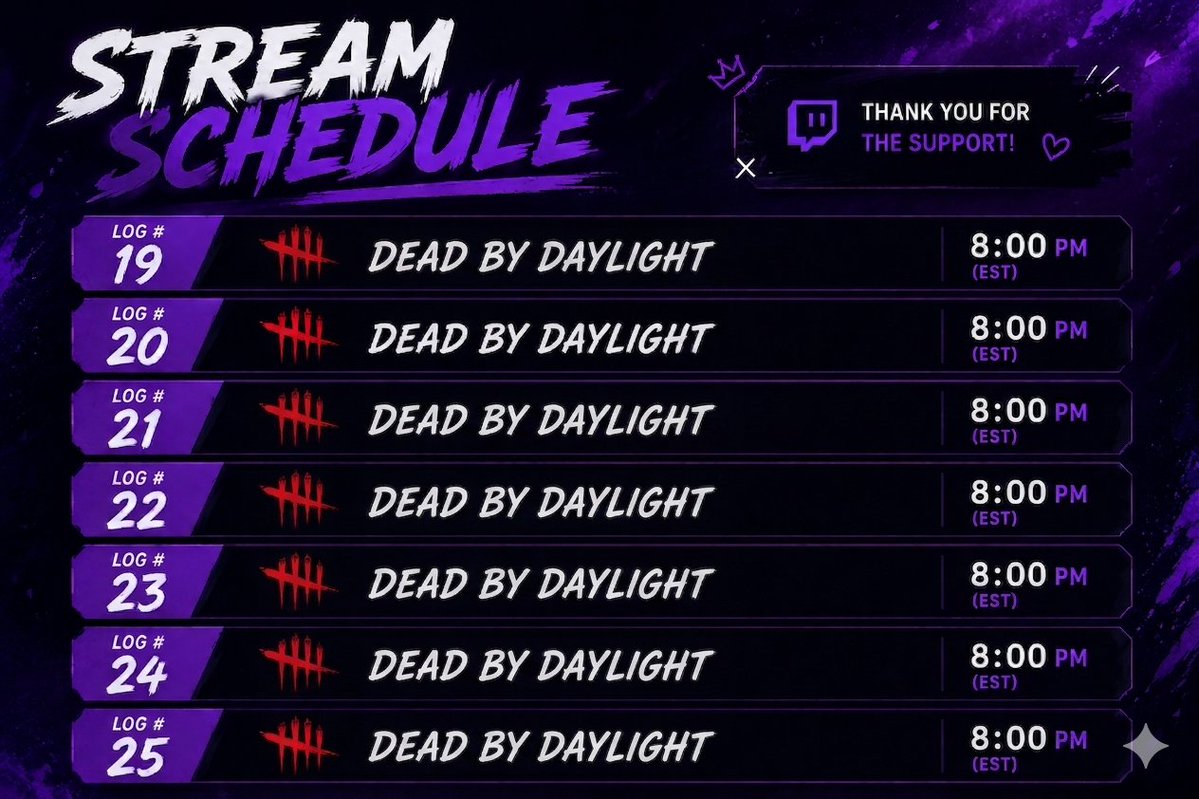 Next week's stream schedule starting sunday