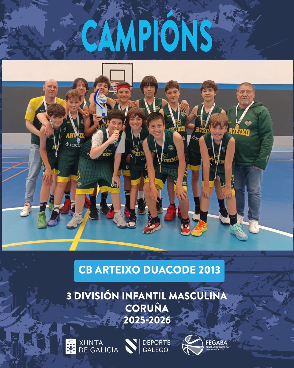 FGB_Baloncesto's tweet photo. 🏆 Ligas FEGABA  2️⃣5️⃣- 2️⃣6️⃣

 🔹 3️⃣ División Infantil ⛹️
 🔹 Coruña 

🥇Campión 👉🏻 @cbarteixo Duacode
🥈Subcampión 👉🏻 Cristo Rey BC 

👏 Parabéns! 🤩
 
#BaloncestoGalego 💙🏀

@deporte_galego @Xunta https://t.co/QparmhkK2Z
