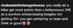 Pickdyl9's tweet photo. reminder if you hump me in dbd and i get to exit gate 100% imma tea bag at the exit gate for fairness because its for the lols
but ggs ether way reminder guys and gals its a video game nothing to take serious pixels on the screen cant hurt you https://t.co/BpwH0fNO6x