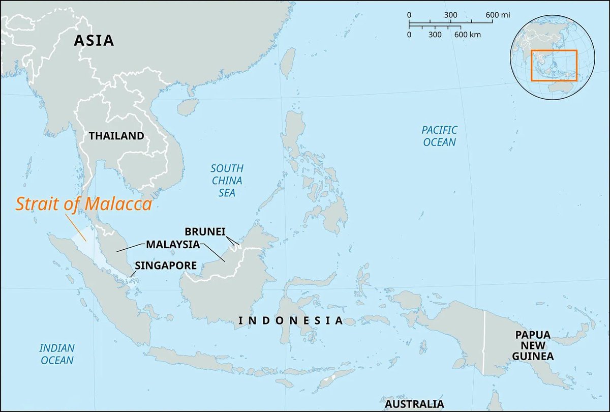 🔆 Strait of Malacca

📍 Why in News?
✅ The ongoing Hormuz crisis has highlighted the importance of the Strait of Malacca as another critical global chokepoint.

📍 Location &amp; Geography

▪️ Connects:
✅ Andaman Sea (Indian Ocean)
➡️ South China Sea

▪️ Bounded by:
▪️ Indonesia