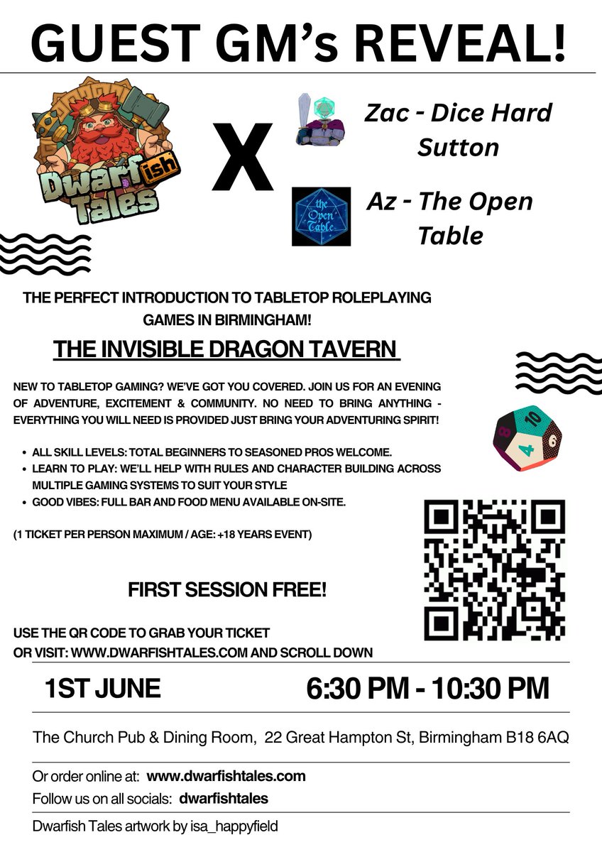 DwarfishTales's tweet photo. FIRST SESSION FREE!

Always wanted to try D&amp;D?
In Birmingham UK?
Check out The Invisible Dragon Tavern https://t.co/zZHU0zG6ho
