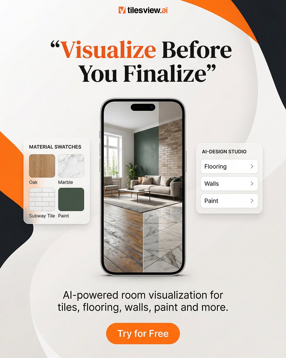 TilesVisualizer's tweet photo. Visualize before you finalize.

Preview tiles, flooring, walls, paint &amp; more in your real space with AI-powered visualization.

#TileVisualizer #InteriorDesignTechnology #RoomVisualization https://t.co/Fm5xVqY0YV