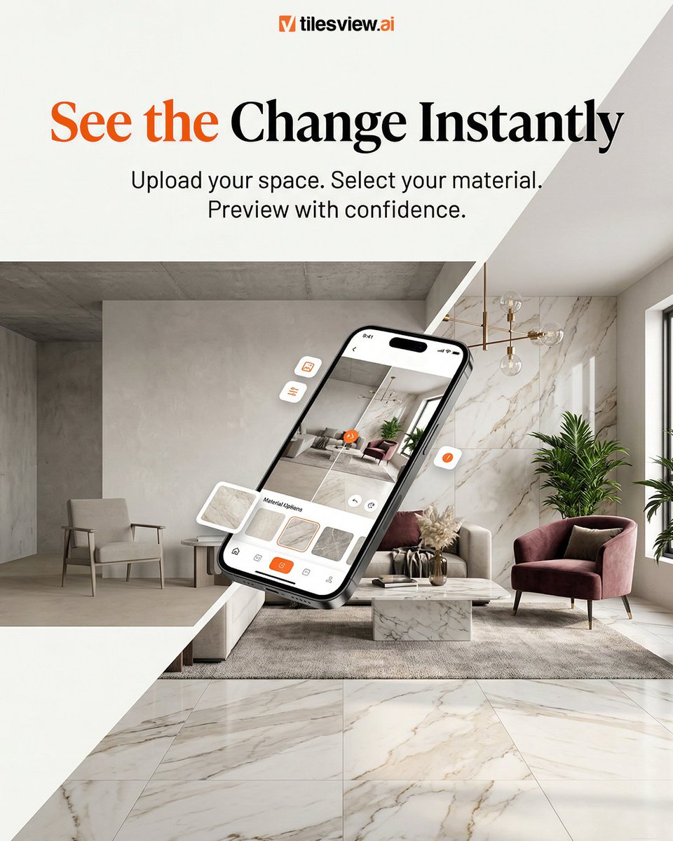 TilesVisualizer's tweet photo. Visualize before you finalize.

Preview tiles, flooring, walls, paint &amp; more in your real space with AI-powered visualization.

#TileVisualizer #InteriorDesignTechnology #RoomVisualization https://t.co/Fm5xVqY0YV